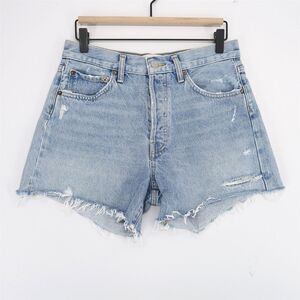 AGOLDE Parker Cut Off Jean Shorts Womens 27 Long Blue Distressed Button Fly
